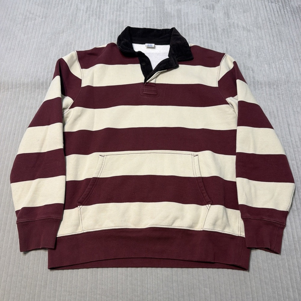 J CREW Rugby Shirt Mens L Red WHite Striped Heavyweight Ivy Preppy Style